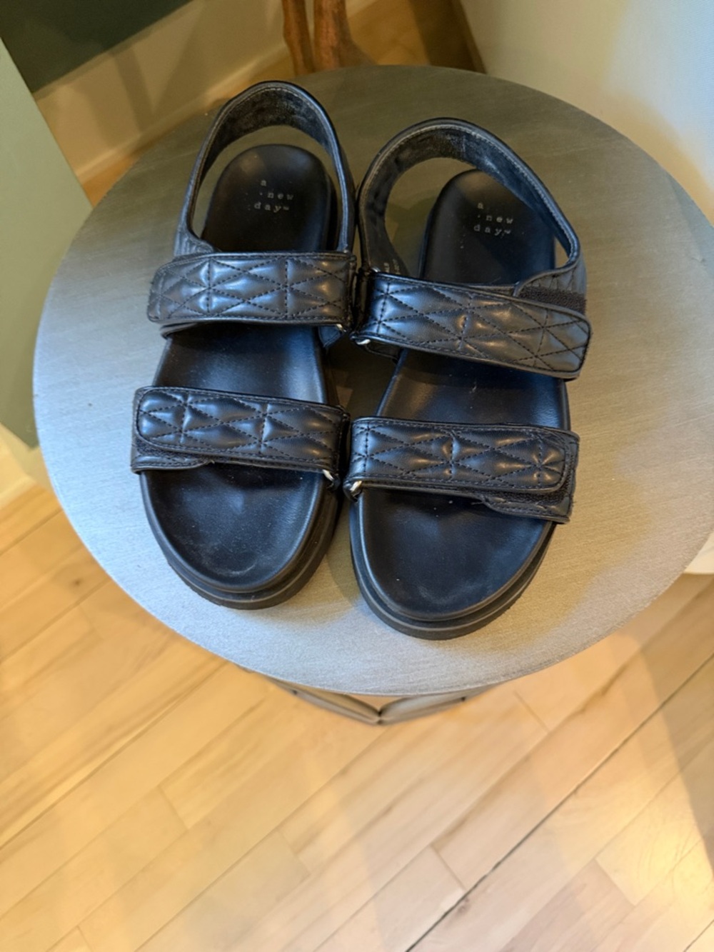a new day Black Quilted Double-Strap Sandals